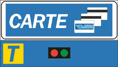 Cartello blu autostradale per pagamento pedaggio con carta di credito